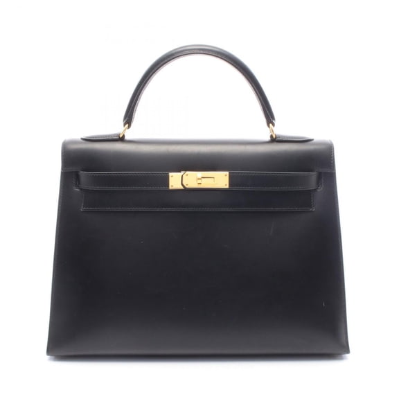 Pre-Owned Hermes Herms Kelly 32 handbag in calfskin box calf leather, black.