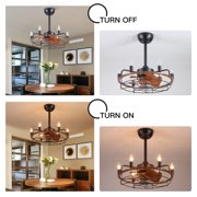 20 inch Brown Caged Ceiling Fan with Lights, Industrial 6-Light Fan Light Fixture with Remote Control, Reversible 6-Speed for Bedroom,Living Room.