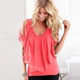 thumbnail image 1 of Mujeres Atractivas Blusa V cuello frío hombro volantes sin mangas sólida camiseta chaleco Tank veran Abanopi Rosa L, 1 of 7
