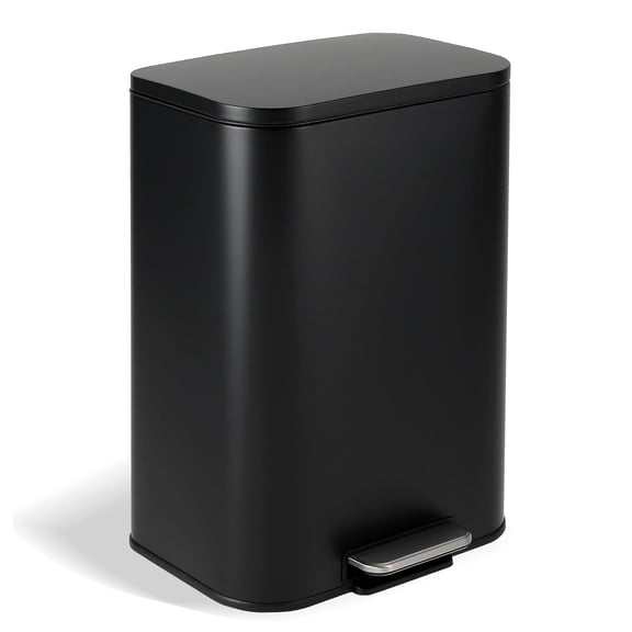 13.2 Gallon Trash Can for Kitchen, Stainless Steel Step Trash Can with Soft-Close Lid & Removable Inner Bucket, Rectangular Garbage Can for Office Bathroom Living Room, Black