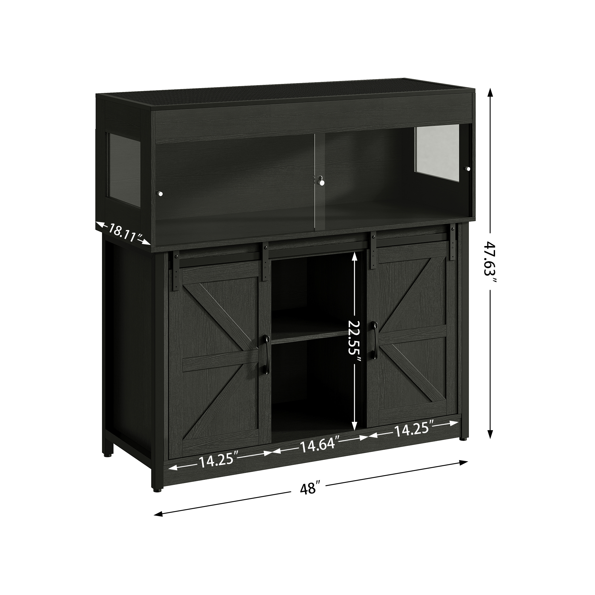 Herture 60 Gallon Reptile Terrarium with Stand, Terrarium Enclosure with Acrylic Doors, Storage Cabinet with Barn Door, Mesh Lid & Power Outlet – Vivarium Habitat for Medium Reptiles Black PX05RTB