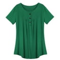 thumbnail image 4 of HAPIMO Women's Trendy Pleated Dresst Tunic Loose Tops Summer Solid Color Ruched Short Sleeve Scoop Neck Button Pullover Elegant Casual Blouses for Teen Girls Green XXL, 4 of 4