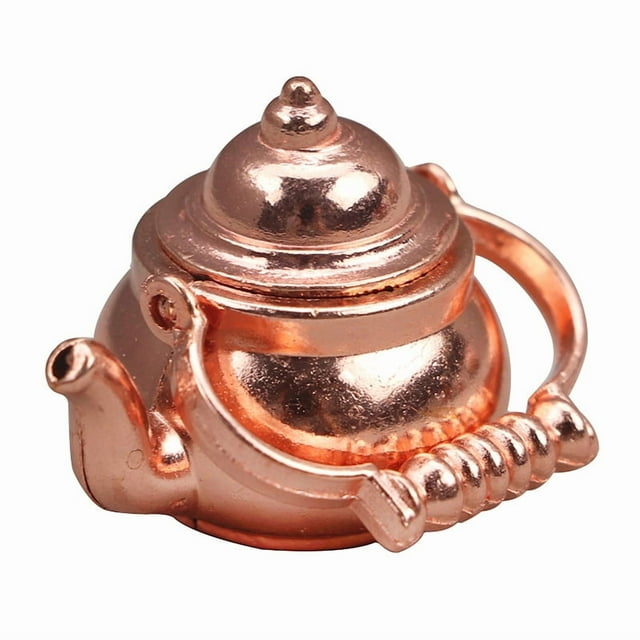 Tetera en miniatura con forma de casa de muñecas, aleación de cobre vintage, 2,5 cm
