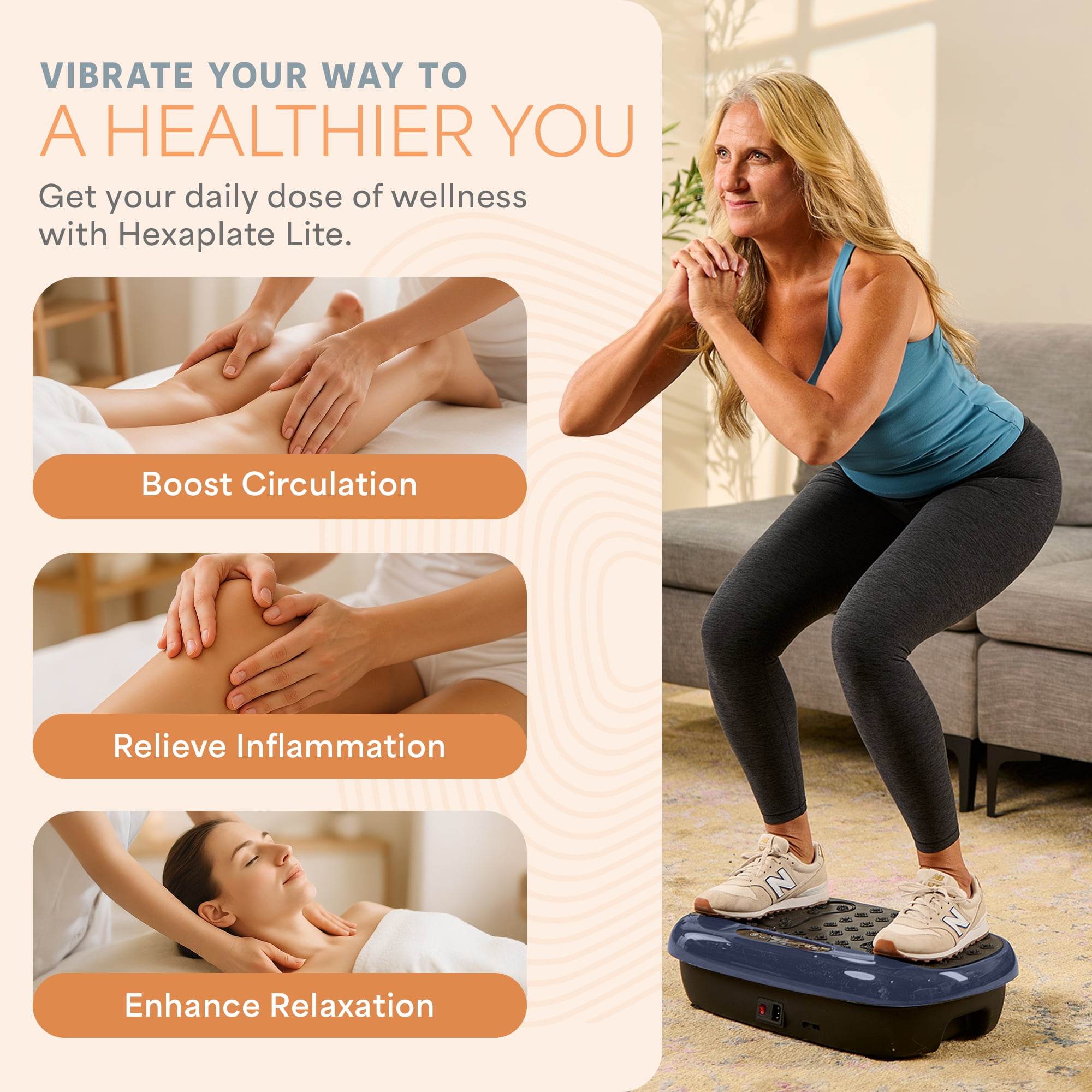 Lifepro HexaPlate Lite Vibration Plate Exercise Machine – Full Body Vibrating Plate for Weight Loss, Lymphatic Drainage & Recovery – Compact Home Workout with Magnetic Acupoints & Remote - Blue
