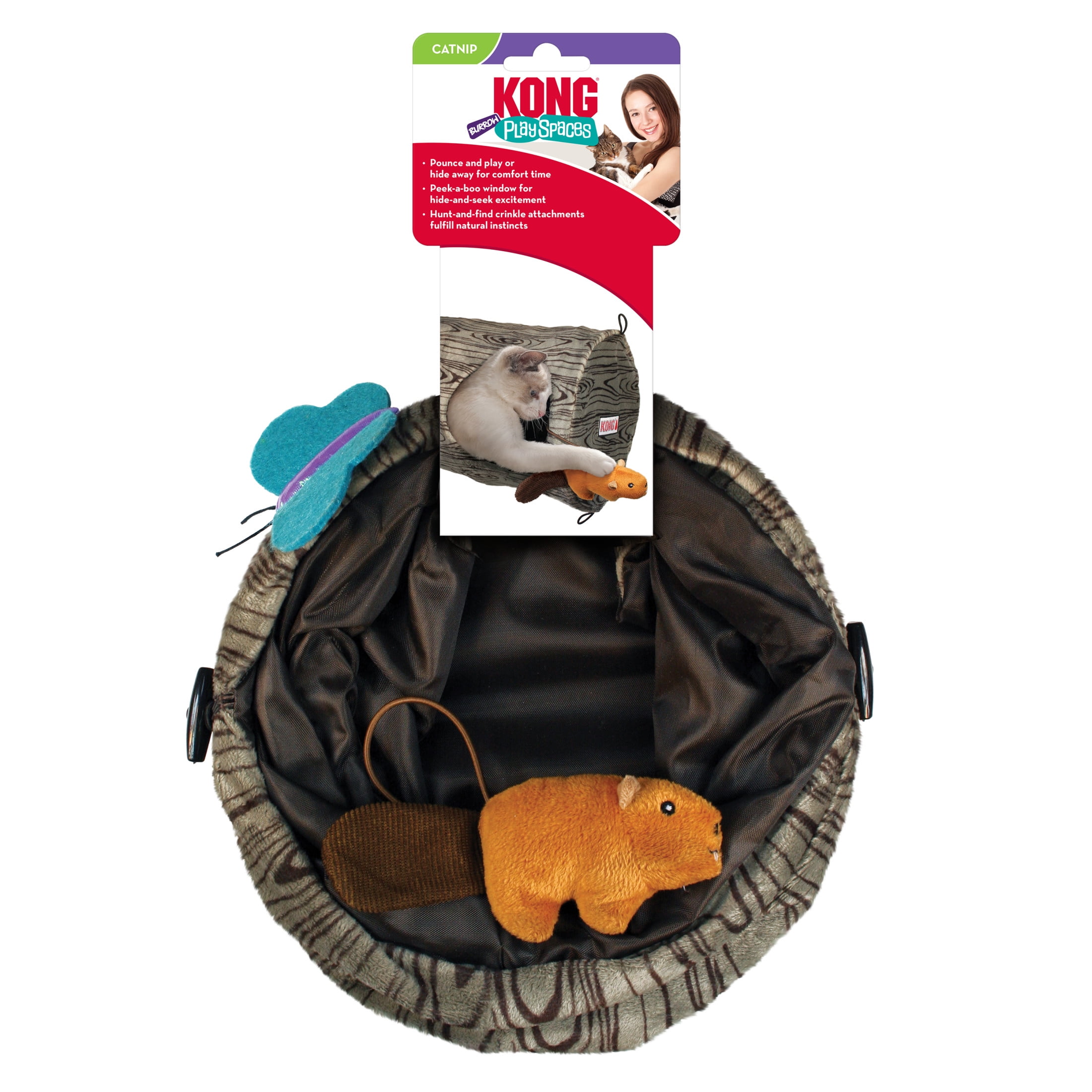 KONG® Play Spaces Burrow, Cat Tunnel with Crinkle Attachments and Premium North American Catnip