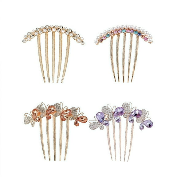 4 Pcs Elegant Pearl & Rhinestone Hair Combs for Women - Decorative Hair Styling Accessories for Updos, Buns & French Twists