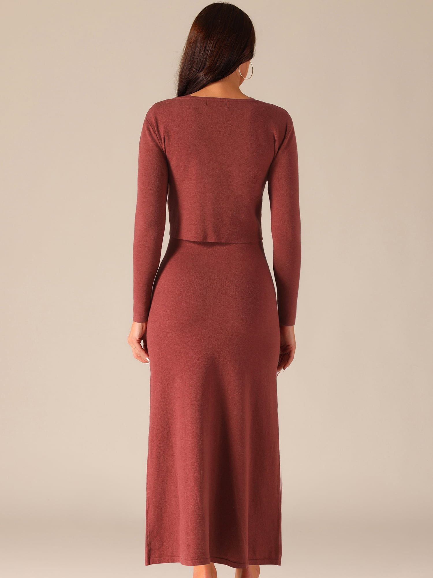 DARING DIVA Tank Set Long Sleeve Twist Front A-Line Dress M Wine Red