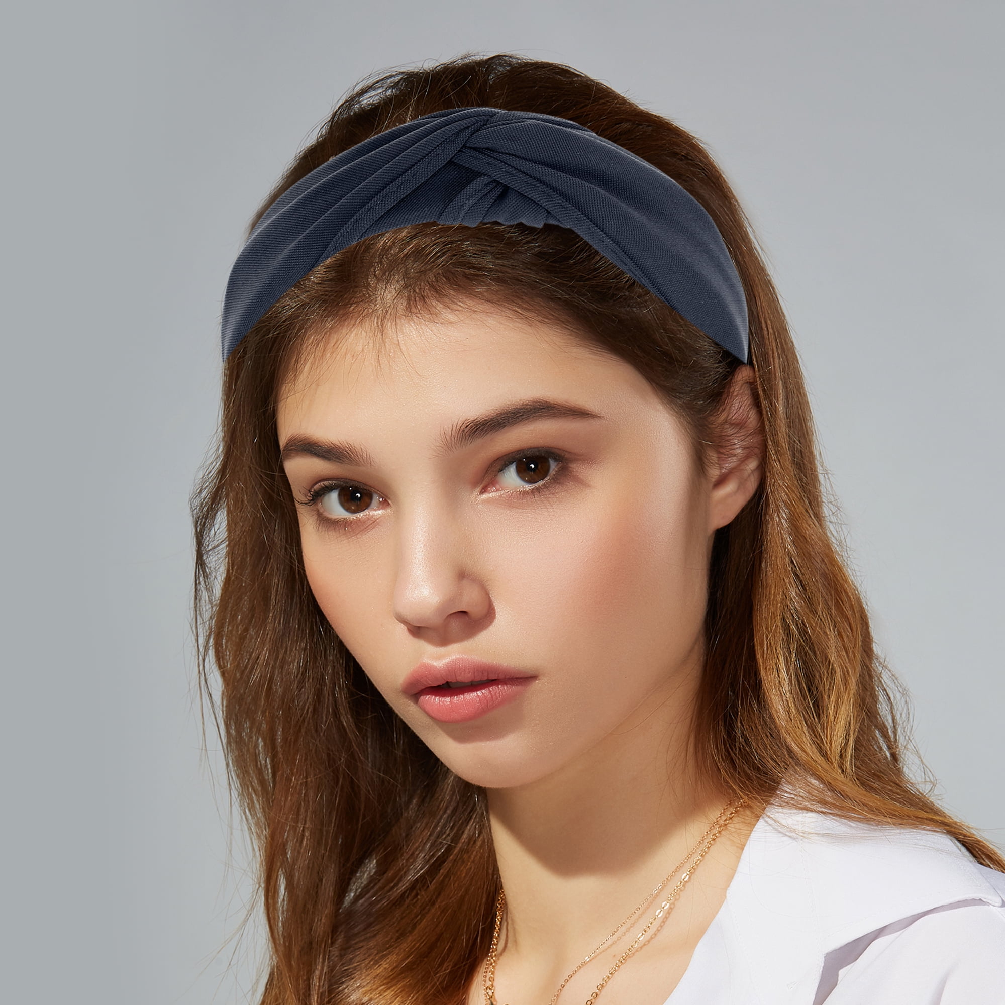 Unique Bargains Satin Knotted Headband Hairband for Women 1.2 Inch Wide Navy Blue