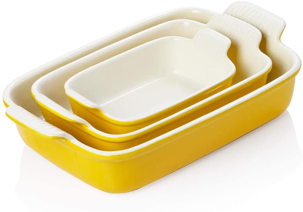 SWEEJAR Porcelain Bakeware Set for Cooking Kitchen Banquet and Daily Use Jade Ceramic Rectangular baking dish Lasagna Pans for Casserole Dish Cake Dinner 13 x 9.8 inch