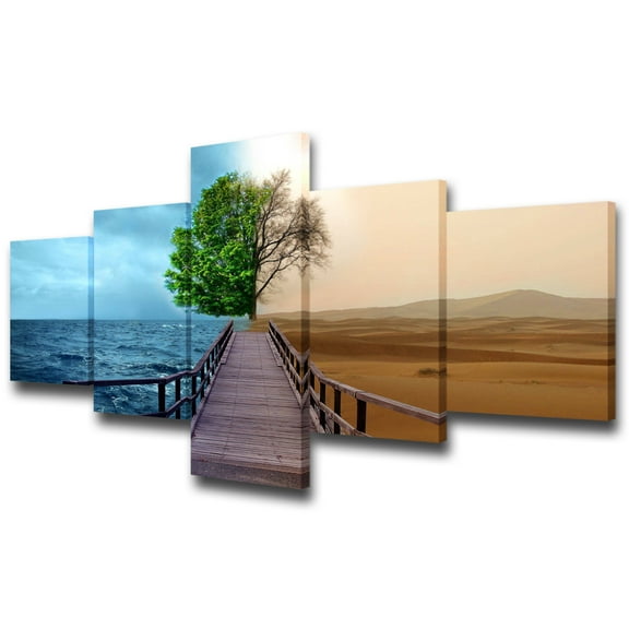 TISHIRON 5PCS Framed Canvas Wall Art Set,50"x24" Ocean and Desert Landscape Canvas Art Decor