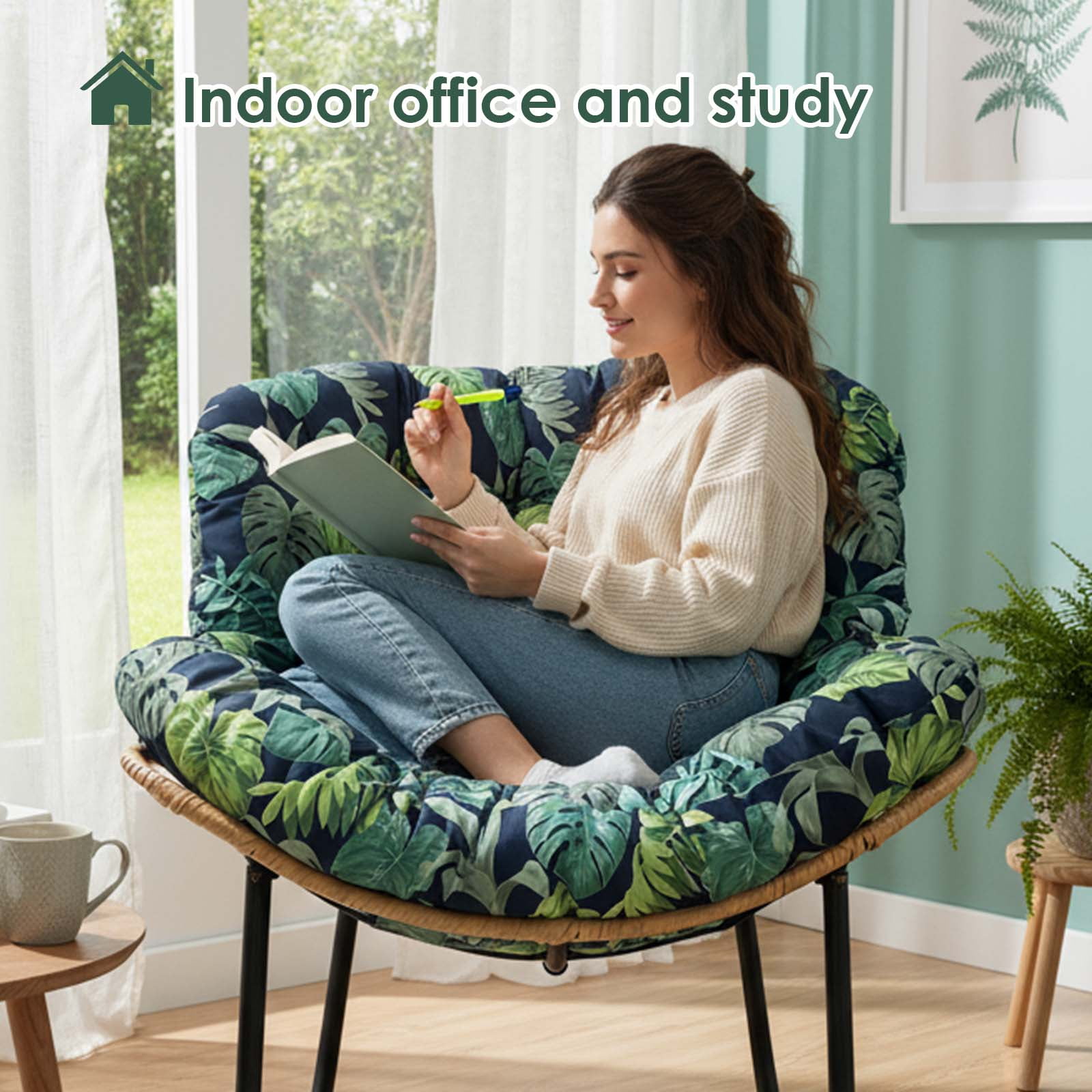 Eurhowing 4" Thick Egg Chair Cushion Replacement, Waterproof & Non-Slip Outdoor Patio Swing Chair Cushions, High-Density Soft Hanging Basket Seat Cushion, Green Leaf
