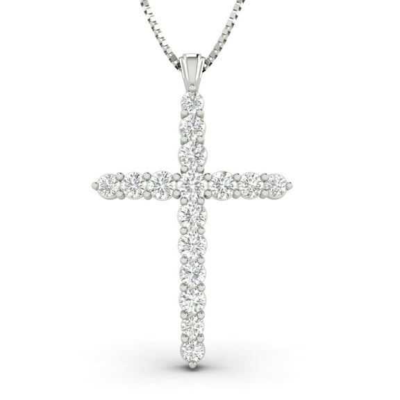 1/2 Carat TW Natural Diamond Cross Pendant Necklace in 14k White Gold (G-H Color, I1 Clarity)