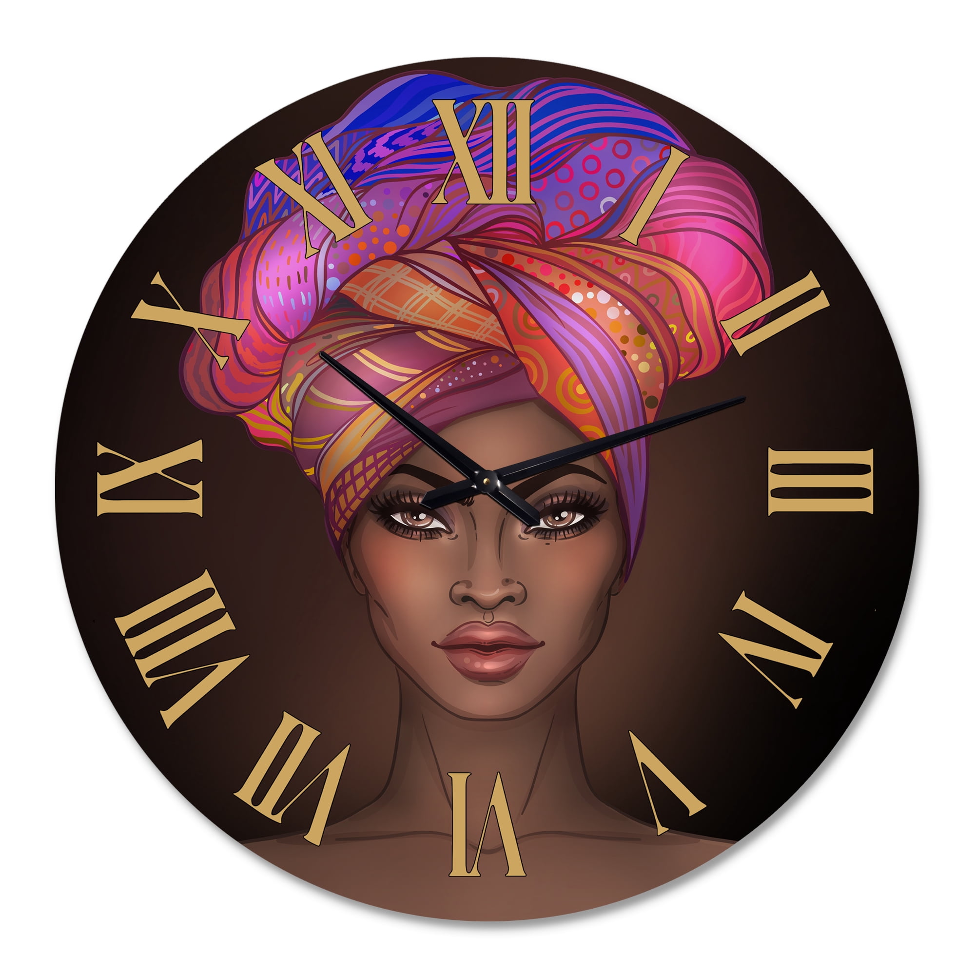 Designart 'African American Woman With Turban Vi' Modern Wall Clock