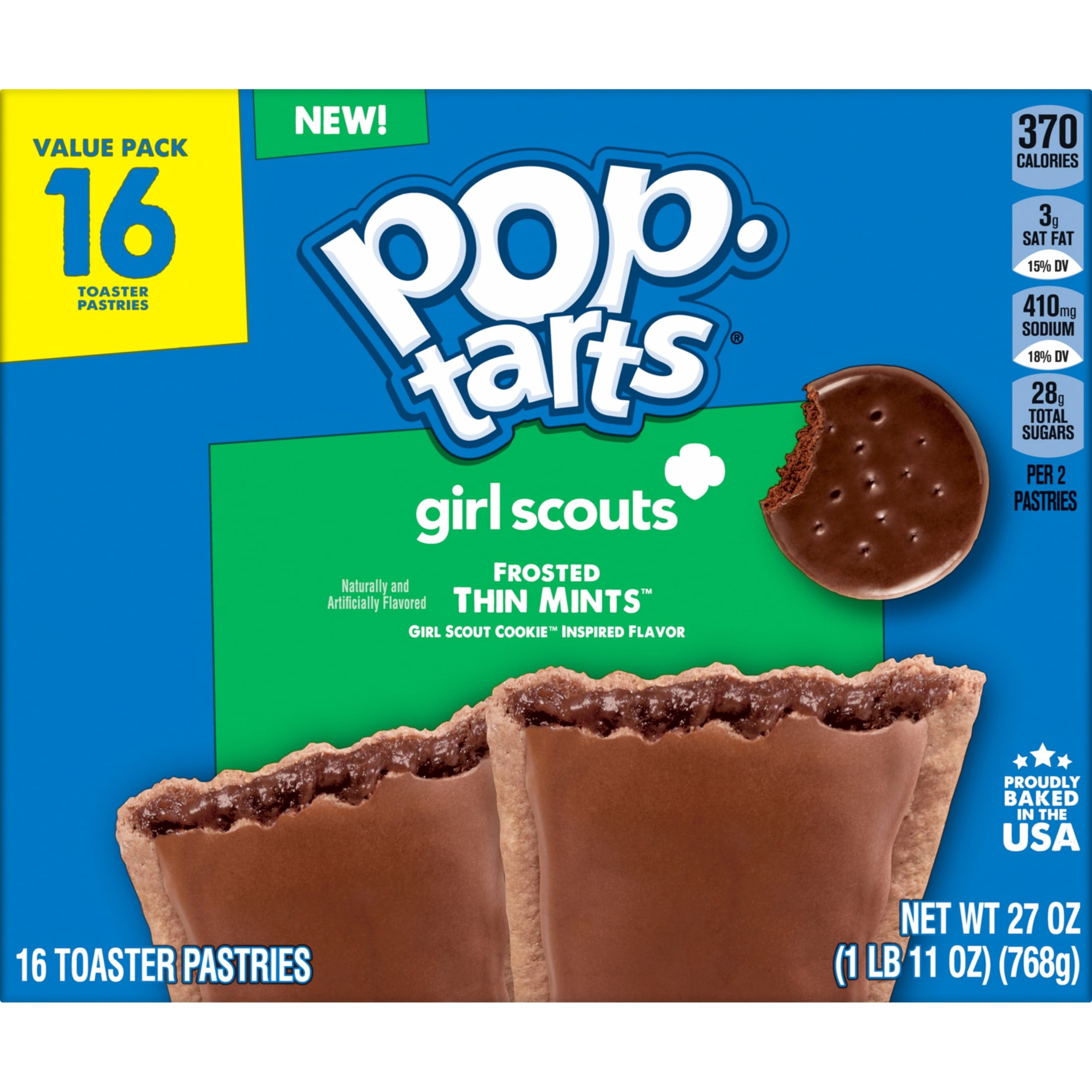 (8 pack) Pop-Tarts Frosted Thin Mints Toaster Pastries, Breakfast Foods, Shelf-Stable, 27 oz (16 Count)