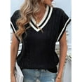 thumbnail image 6 of Oversized Sweater Vest for Women V Neck Cap Sleeve Cable Knit Vest Loose Striped Pullover Tank Tops Black XL, 6 of 7