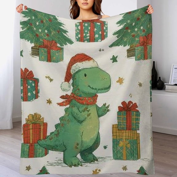 RKSupls Christmas Throw Blanket,Soft Flannel Cute dinosaur Blanket,Fuzzy Warm Cozy Winter Blanket for Couch Bed Home Decor,50x60 in