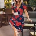 thumbnail image 3 of Naloa Rose Flower Print Womens Summer A-Line Dress with Pockets,Short Sleeve Dresses,Flowy Beach Swing Dress for Vacation Travel, 3 of 6