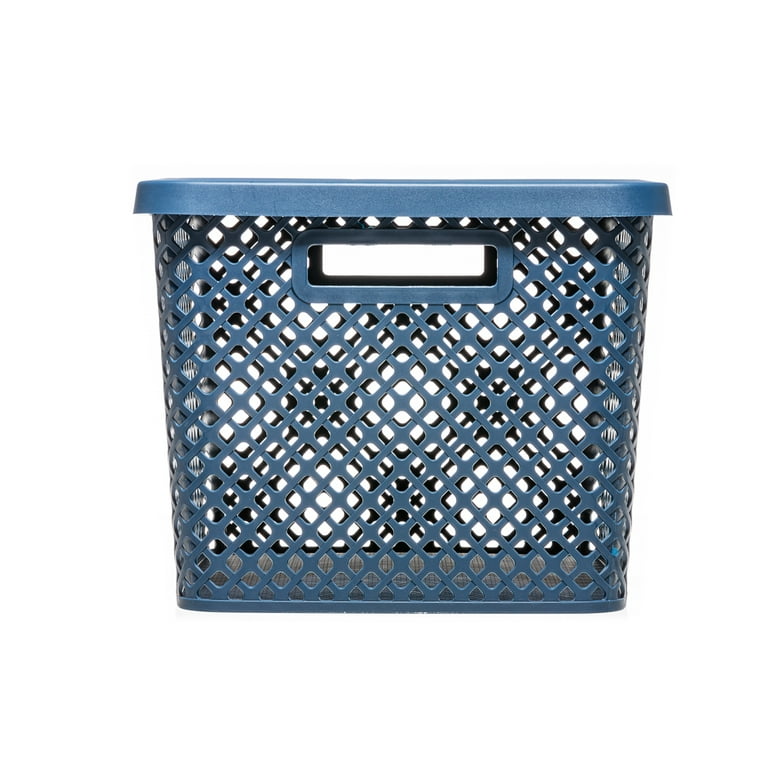 Mainstays Extra Large Decorative Plastic Storage Basket With Lid, Blue Cove