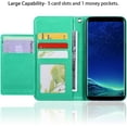 thumbnail image 3 of Wallet Case for Samsung Galaxy S9 Plus, 5 Card Slots Magnetic Closure Zipper Pocket Handbag PU Leather Flip Case with Wrist Strap TPU Kickstand Cover for Samsung Galaxy S9 Plus - Mint Green, 3 of 14