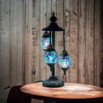 thumbnail image 3 of SILVERFEVER Moroccan Lamps Mosaic Turkish Lamp -Three Tier Lanterns Colorful Handmade Glass Floor or Table with E 12 Bulbs Blue Shades Eggshapped, 3 of 8