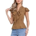 thumbnail image 4 of Blusa de mujer INSPIRE CHIC con lunares, cuello con lazo, mangas acampanadas, top para el trabajo, talla XS, color marrón, 4 of 6