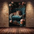 thumbnail image 3 of Leopard on Teal Velvet Sofa Canvas Wall Art, Floral Animal Prints Canvas Poster for Living Room Bedroom Office Decor, Framed Ready to Hang Ready to hang-18"L x 12"W, 3 of 10