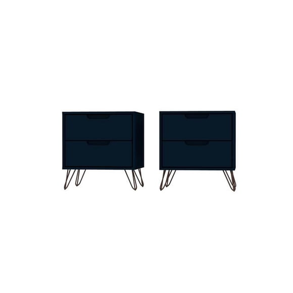 Rockefeller 2-Drawer Tatiana Midnight Blue Nightstand, 21.65 x 20.08 x 17.62 in. - Set of 2