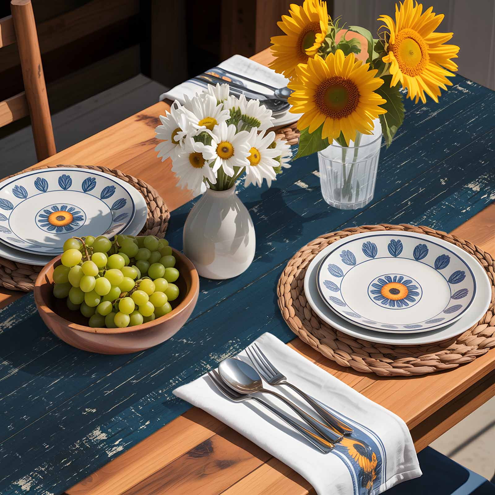 Happy Father's Day Quote Wood Table Runner 90 Inches Long, Retro Navy Blue Wooden Plank Table Runners Tabletop Scarf Kitchen Dining Tables Decoration for Home Party Indoor Outdoor