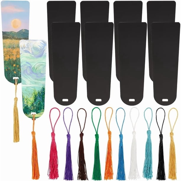 10 marcapáginas acrílicos sin terminar con 10 borlas de colores, marcadores de planificador en blanco, marcadores de libros para manualidades y etiquetas de regalo.