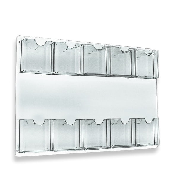 Ten Pocket Tri-Fold Wall Rack. Clear Acrylic Wall Mount Brochure Holder for Tri-Fold Size Pamphlets, Vertical Alignment, Overall Size: 23.75"W x 15.75"H, 2-Pack