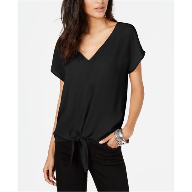 I-N-C Womens Tie Front Pullover Blouse black M