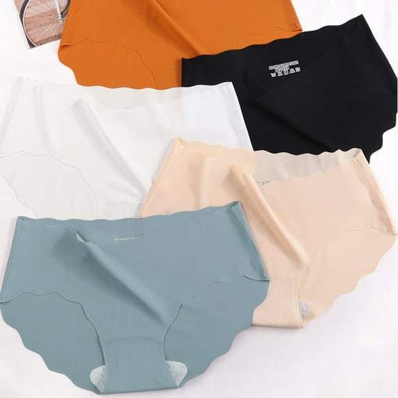 rygai Women Briefs Comfortable Excellent Elasticity Ice-silk Seamless Mid Waist Ladies Underwear for Daily,Orange M