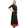 thumbnail image 2 of Bimba Women's Black Anarkali Flared Cotton Kurti Ethnic Embroidered Tunic-10, 2 of 4