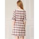 thumbnail image 5 of Allegra K Vestido A Cuadros Forrado Cuello Redondo De Cerradura Con Lazo Medias Mangas Para Mujeres borgo?a S Unique Bargains ajustado, 5 of 6