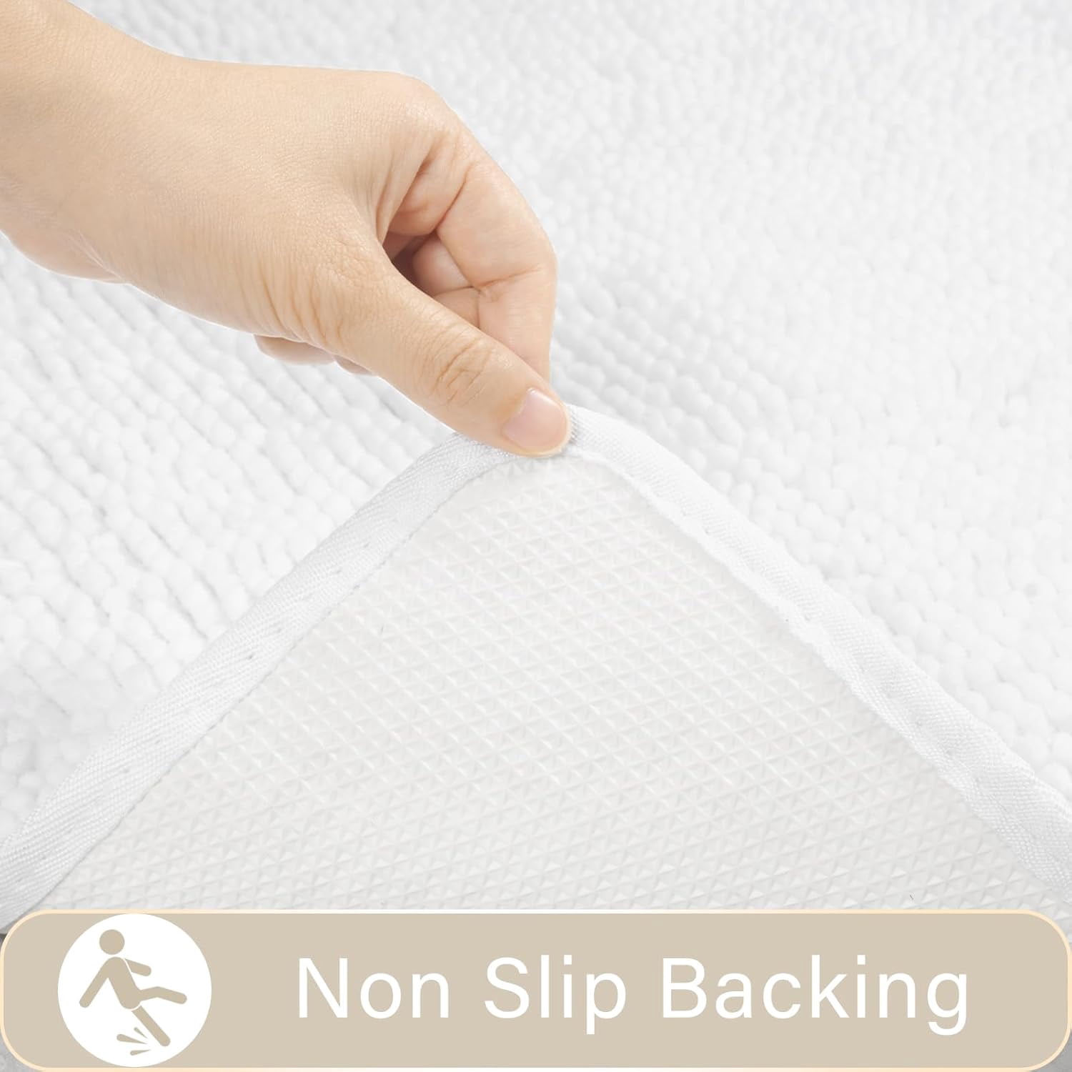 Homore Bathroom Rugs Sets, Luxury Bath Mat Set Anti-Slip Chenille Bath Rug and U-Shaped Toilet Mat White