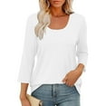 thumbnail image 6 of T-shirts for Women Plus Size 3/4 Sleeve Round-Neck Loose Polluer Solid Shirt White M, 6 of 6