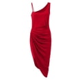 thumbnail image 3 of Women's Solid Color Sexy Slit Long Pleated Skirt Single Shoulder Evening Dress Casual Flowy Ruffled Hem, 3 of 4