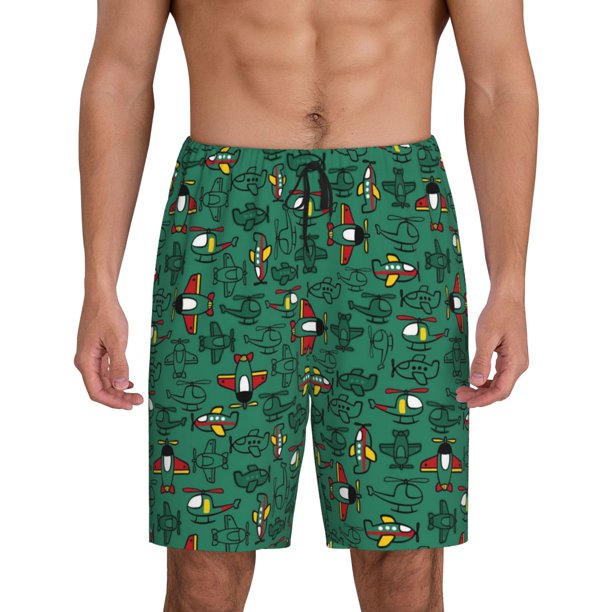 Fotbe Cartoon Air Transportation Pantalones Cortos de Pijama para Hombre, Ropa de Dormir, Pantalones de Pijama Cortos para Hombre-Large