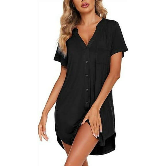NISVIYA Women's Button Down Nightgowns Short Sleeve Night Shirts for Women Sleepwear