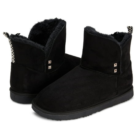

Floopi Womens Warm Winter Boots Ankle/Bootie Classic Vegan Suede Faux Fur Snow Boots (8 Black-210)