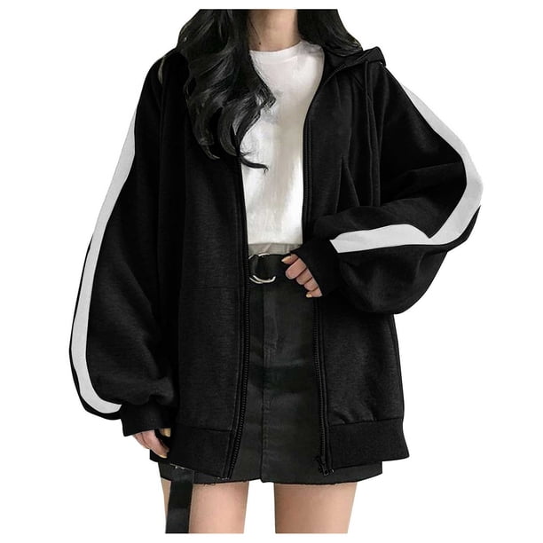 Mujeres Casual manga larga bolsillo suelto sólido cremallera medio y largo Tops sudaderas con capucha blusa de mujer Fridja bvmnju5786