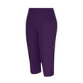 thumbnail image 5 of Olyvenn Women Capri Leggings Summer 2025 Comfy Stretchy Leggings High Waist Slim Fit Workout Running Tights Cut-Out Leg Capris Purple XL, 5 of 5