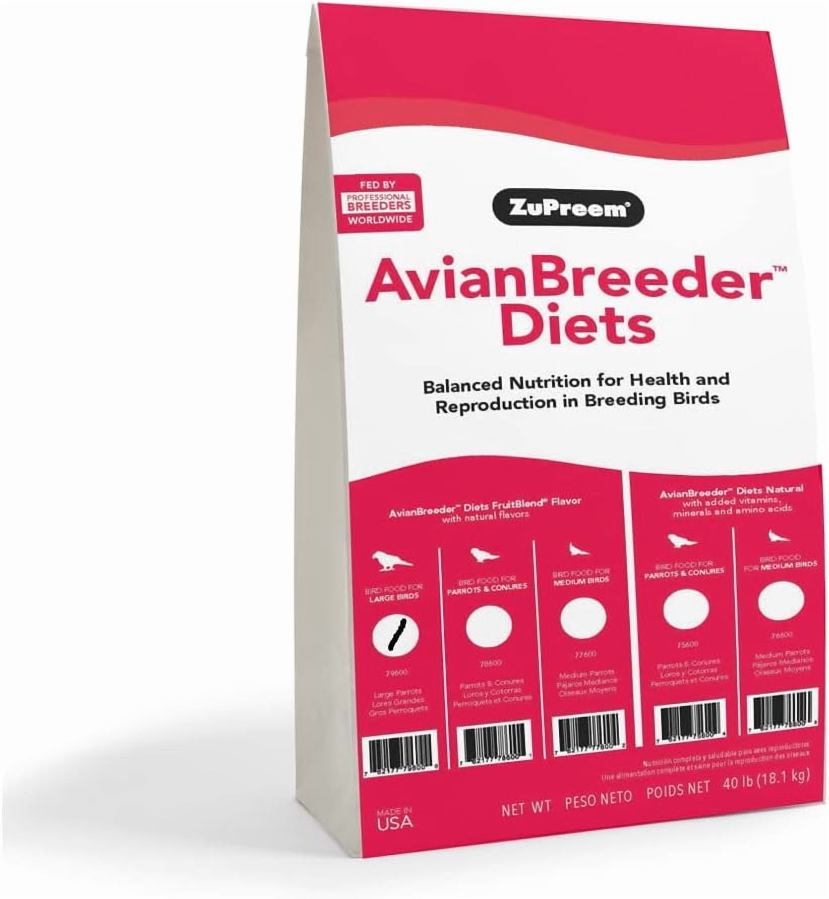 Zupreem Natural AvianBreeder Bird Food for Parrots & Conure, 40-Lb