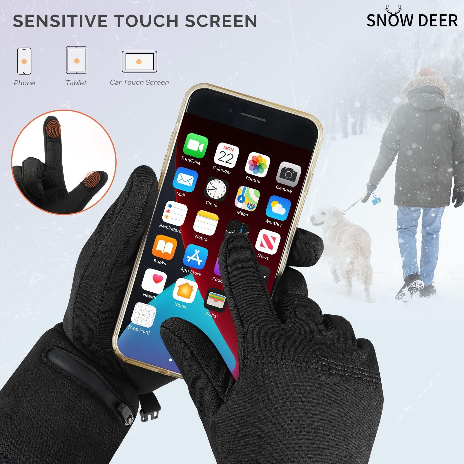 SNOW DEER Heated Glove Liners for Men Women, Rechargeable Battery Electric Heated Gloves, Winter Warm Glove Liners, Thin Gloves Riding Ski Snowboarding Hiking Cycling Hand Warmers