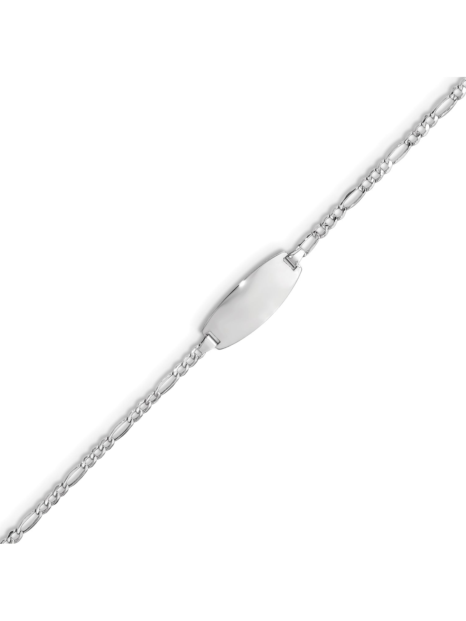 14K White Gold 14kw Oval ID Semi-Solid Figaro Bracelet