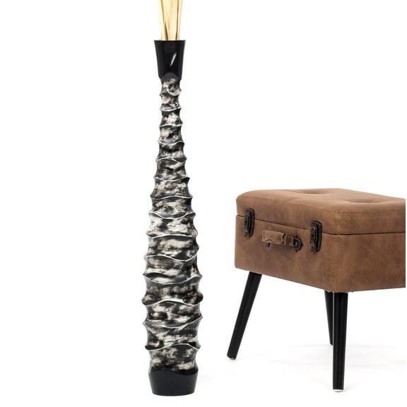 Leewadee Large Black Home Decor Floor Vase - Wooden 34 inch Tall Farmhouse Decor Flower Holder For Fake Plant And Pampas Grass