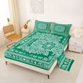 thumbnail image 2 of jejeloiu Ancient Western Queen Sheets For Men Women,Paisley Pattern Queen Sheet Sets,Dark Green White,4-Piece,1 Flat Sheet, 1 Fitted Sheet and 2 Pillowcases, 2 of 6