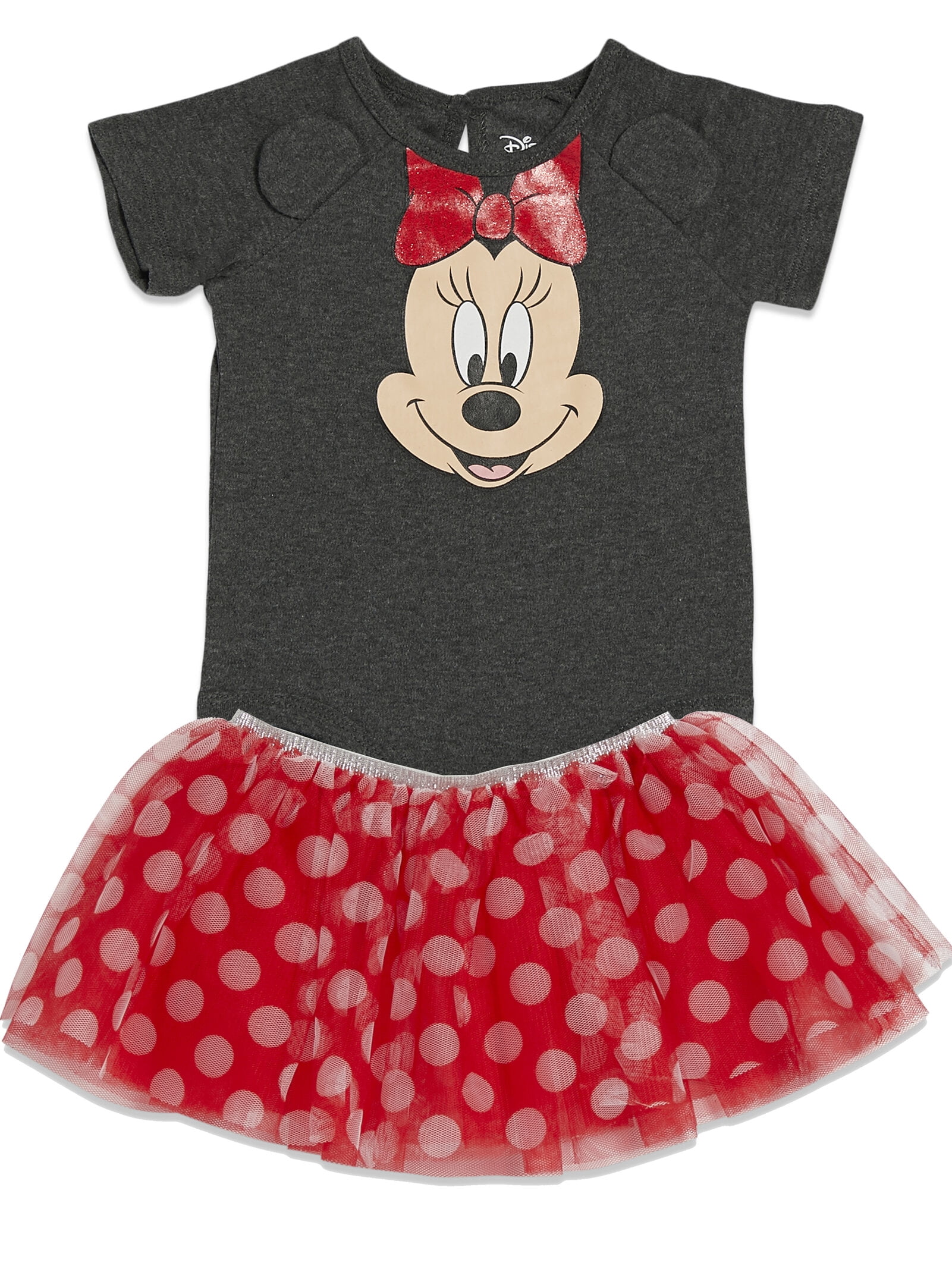 Disney Minnie Mouse Newborn Baby Girls Bodysuit Mesh Tutu and Headband 3 Piece Outfit Set Newborn to Infant