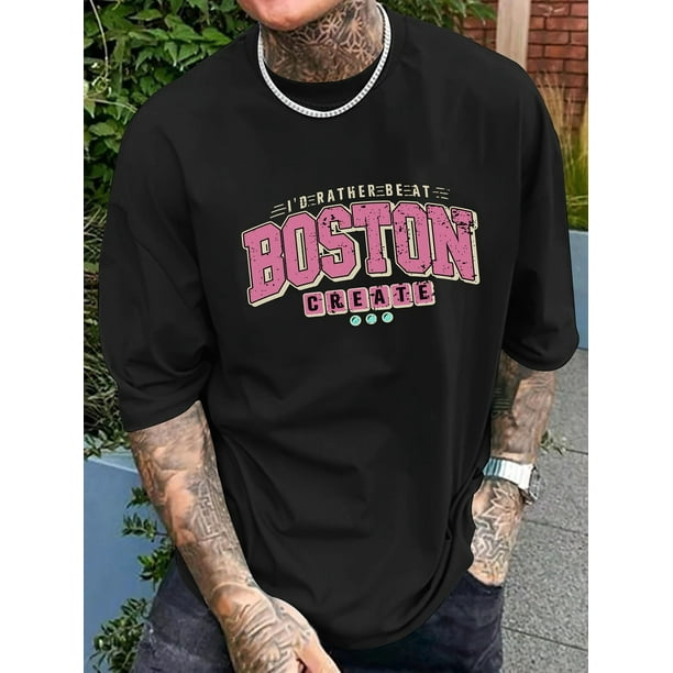Camiseta informal de cuello redondo con estampado BOSTON para hombre, a la moda, para adultos, hombres, mujeres, adolescentes, jóvenes.