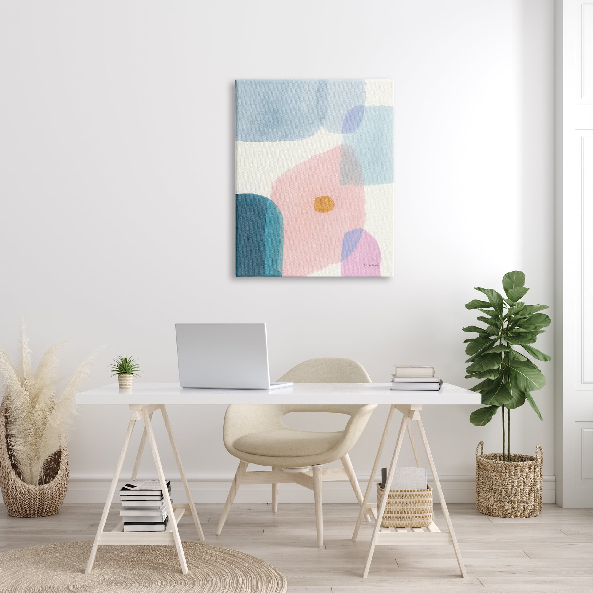Stupell Industries Pastel Geometric Shape Abstraction Soft Blue Pink Yellow Abstract Painting Gallery Wrapped Canvas Print Wall Art, 30 x 40
